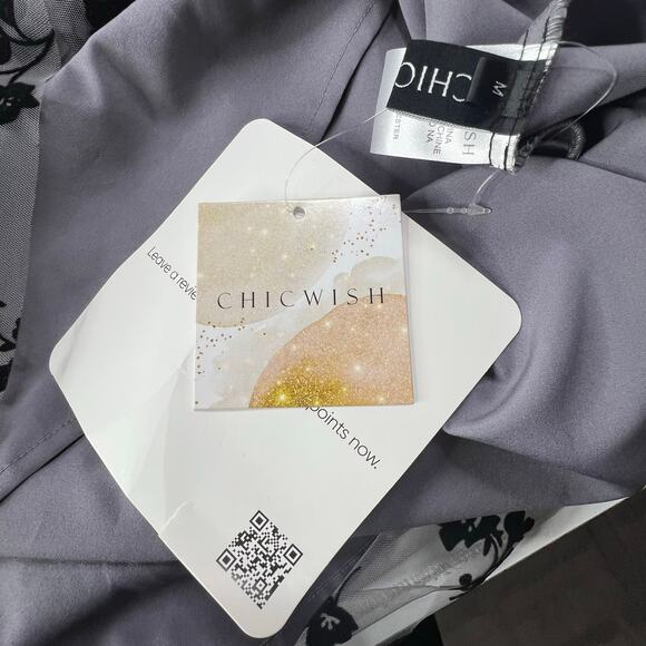 Chicwish Fairy Goth Mesh Faux Wrap Dress M Dark Floral Romantic Whimsigoth NEW - Picture 12 of 13